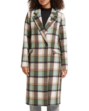 Scotch & Soda Green Check Single Breasted Coat - Mehrfarbig