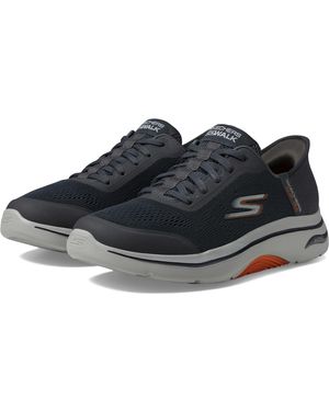 Skechers Wide, Hands-Free Slip-ins Go Walk Arch Fit 2.0 Simplicity 2, Scarpe da Ginnastica Uomo, Tessuto Sintetico Antracite e Arancione, - Nero