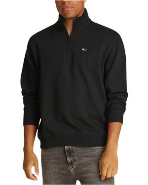 Tommy Hilfiger Tjm Reg Fleece 1/4zip Mock Neck Dm0dm20339 Half Zip Sweatshirt - Black
