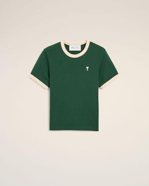 Ami Paris Ami De Coeur T-Shirt Aus Kontrastierendem Grünem Baumwollstoff Grün