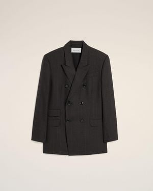 Ami Paris Grau Gestreifter Blazer Aus Wolle Mit Doppelter Knopfleiste Grau - Schwarz