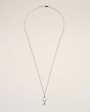 Ami Paris Ami De Coeur Halskette Aus Silberfarbenem Messing Mit Hammerschlag Grau - Natur