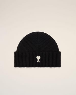 Ami Paris Ami De Coeur Beanie Aus Schwarzer Wolle Schwarz