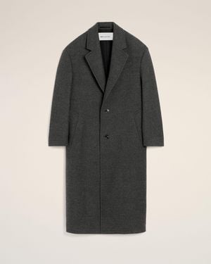 Ami Paris Langer, Grau Melierter Wollmantel Mit Einreiher Grau - Schwarz