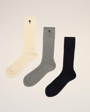 Ami Paris Dreierpack Ami De Coeur Socken Aus Weißer Baumwolle Weiß - Natur