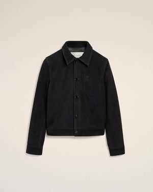 Ami Paris Ami De Coeur Jacke Aus Schwarzem Ziegenleder Mit Prägung