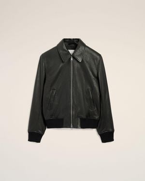 Ami Paris Schwarze Lammlederjacke Mit Reißverschluss