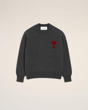 Ami Paris Ami De Coeur Pullover Aus Grauer Wolle Grau - Blau