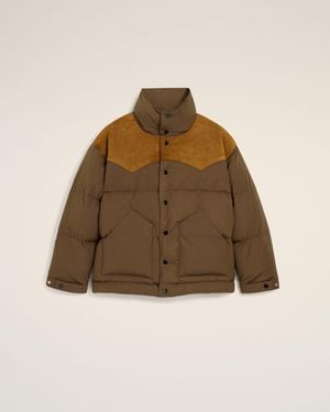 Ami Paris Daunenjacke Aus Braunem Nylon Und Baumwolle Mit Ledereinsätzen Braun