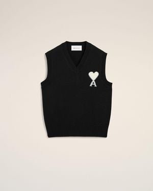 Ami Paris Ärmelloser Ami De Coeur Pullover Aus Schwarzer Wolle Schwarz