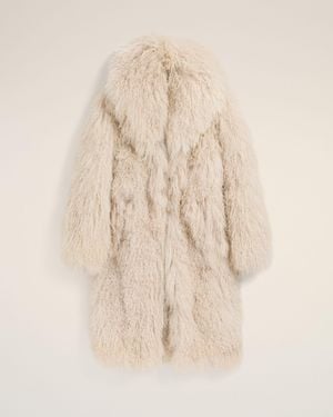 Ami Paris Langer Mantel Aus Weißem Lammleder Weiß - Natur