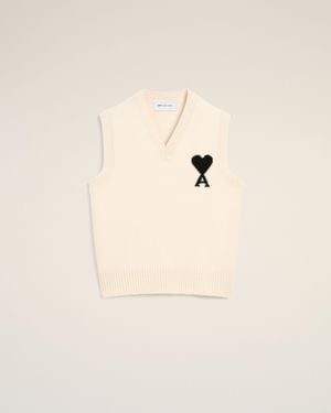 Ami Paris Ärmelloser Ami De Coeur Pullover Aus Weißer Wolle Weiß - Natur