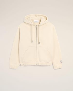 Ami Paris Weißer Hoodie Aus Baumwolle Mit Reißverschluss Und Heritage Etikett Weiß - Natur