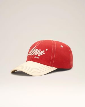 Ami Paris Rot-Weiße Baumwollkappe Mit Stickerei Rot