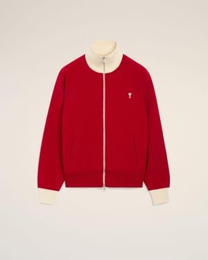 Ami Paris Ami De Coeur Sweatshirt Mit Reißverschluss Aus Roter Baumwolle Rot