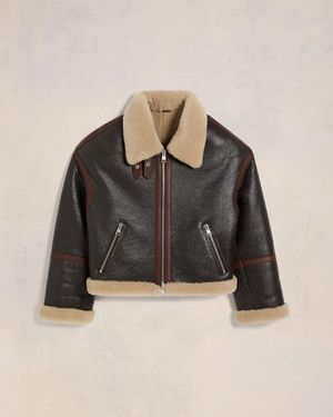 Ami Paris Jacke Aus Shearling Mit Reißverschluss Braun - Schwarz