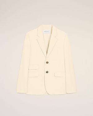 Ami Paris Boxy Blazer Aus Weißer Baumwolle Und Leinen Mit Einreiher Weiß - Natur