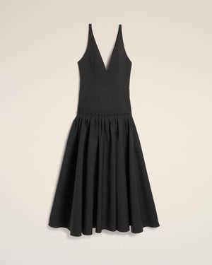 Ami Paris Langes Graues Kleid Aus Wolle Mit Tiefer Taille Grau - Schwarz