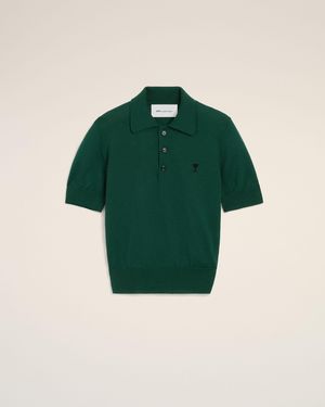 Ami Paris Ami De Coeur Poloshirt Aus Grüner Wolle Grün