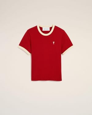 Ami Paris Ami De Coeur T-Shirt Aus Kontrastierendem Roten Baumwollstoff Rot