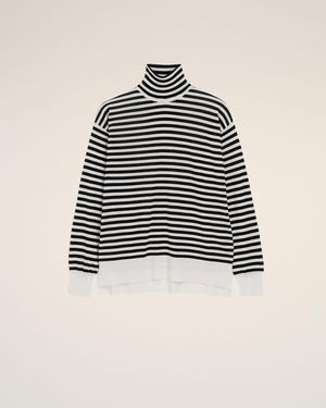 Ami Paris Weißer Marinière-Pullover Mit Rollkragen Aus Wolle Und Seide Weiß - Blau
