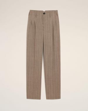 Ami Paris Braune Gestreifte Hose Mit Zwei Falten Aus Wolle Braun - Natur