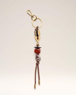 Ami Paris Brauner Leder- Und Metallschlüsselanhänger Ami De Coeur Pearls Mehrfarbig - Natur