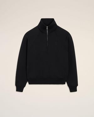 Ami Paris Ami De Coeur Sweatshirt Mit Reißverschluss Aus Schwarzer Baumwolle Mit Prägung