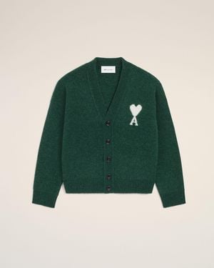 Ami Paris Ami De Coeur Cardigan Aus Grüner Alpakawolle Grün