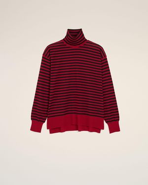 Ami Paris Rollkragenpullover Im Marinière-Stil Aus Roter Wolle Und Seide Rot