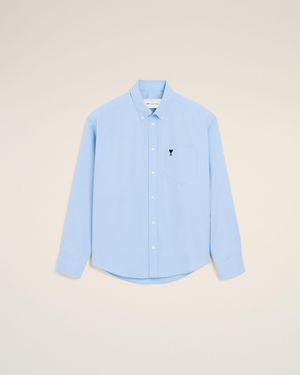 Ami Paris Ami De Coeur Hemd Aus Blauem Baumwollstoff Im Boxy-Schnitt Blau