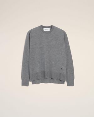 Ami Paris Grauer, Dünner Ami De Coeur Wollpullover Mit Rundhalsausschnitt Grau