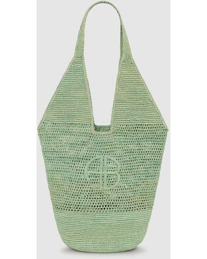 Anine Bing Leah Logo Hobo Raffia - Green