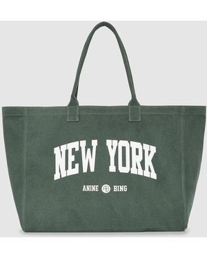 Anine Bing Leo Canvas New York University Tote - Green