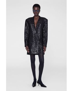 anine bing sequin dress Anine Bing Womens Angie Squined Long Sleeves Cocktail Dress Silver XS