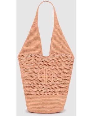 Anine Bing Leah Logo Hobo Raffia - White
