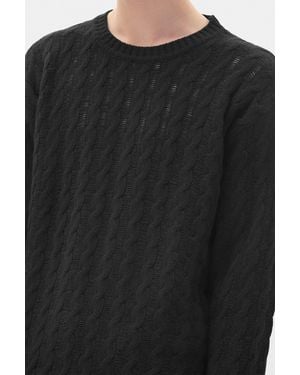 Ann Demeulemeester Tristan Cable Knit Ladder Stich Crew Neck Jumper - Black