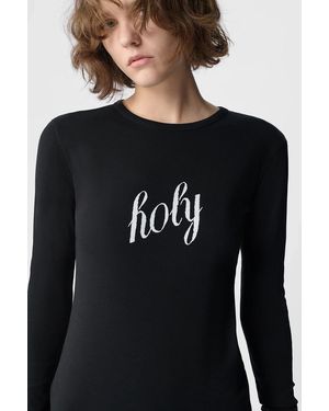 Ann Demeulemeester Fiene Printed Long Sleeve T-Shirt - Black