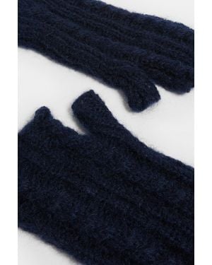 Ann Demeulemeester Reier Cable Knit Ladder Stitch Gauntlets - Blue