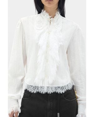 Ann Demeulemeester Freda Cropped Shirt With Lace Ruffles - White