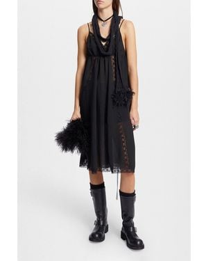 Ann Demeulemeester Rae Ribbed Scarf With Feathered Ruffles - Black