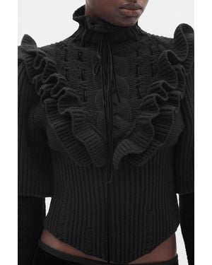 Ann Demeulemeester Liva Cable Knit Plastron Fitted Sweater - Black