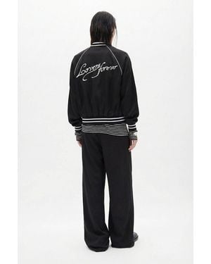 Ann Demeulemeester Slim Fit Raglan Bomber With "Lovers Forever" Embroidery - Black