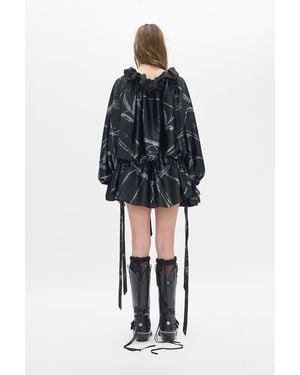 Ann Demeulemeester Bregje Ruffled Dress With Drawsting Dreamcatcher Print - Blue