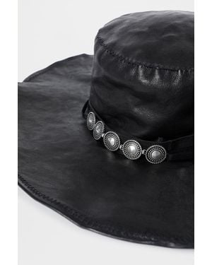 Ann Demeulemeester Tias Large Leather Hat With Studs - Black