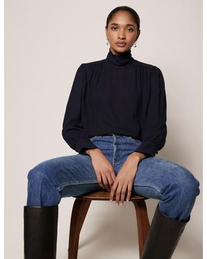Another Tomorrow High Neck Blouse - Blue