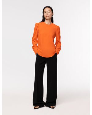 Another Tomorrow Gathered Sleeve Crewneck Blouse - Orange