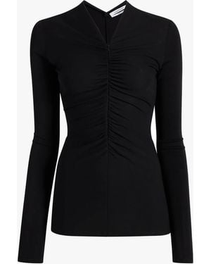 Another Tomorrow Shirred Long Sleeve Top - Black