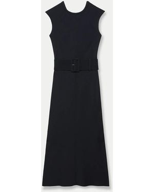 Another Tomorrow Bias Belted Dress - Blue