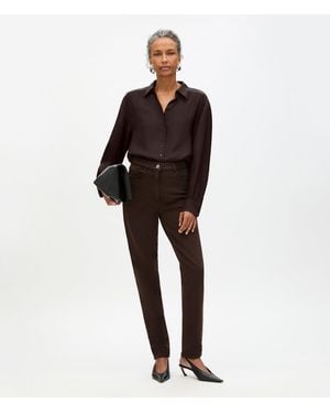 Another Tomorrow Silk Pleat Back Shirt Chocolate - Black